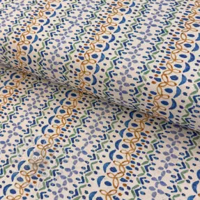 Dekorationstyg Linenlook Blue pattern digital print