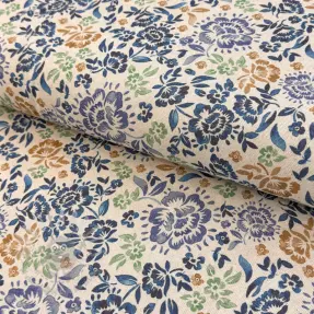 Dekorationstyg Linenlook Blue roses digital print