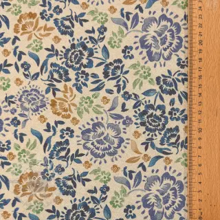 Dekorationstyg Linenlook Blue roses digital print