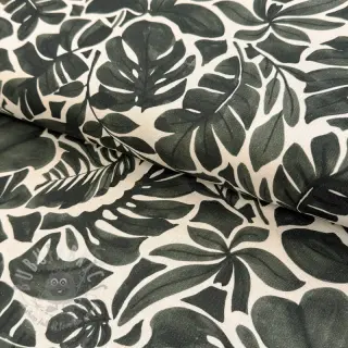 Dekorationstyg Big leaves grey digital print