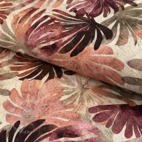 Dekorationstyg SLUB Leaves burgundy digital print