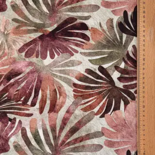 Dekoračná látka SLUB Leaves burgundy digital print