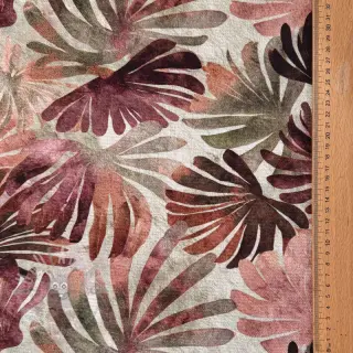 Dekorationstyg SLUB Leaves burgundy digital print