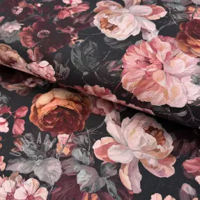 Dekorationstyg SLUB Bouquet burgundy digital print