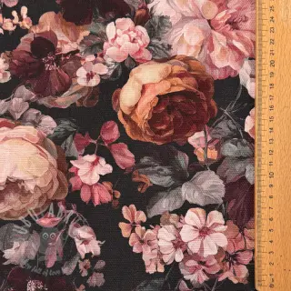 Dekorationstyg SLUB Bouquet burgundy digital print