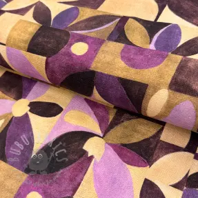 Dekorationstyg SLUB Abstract flowie aubergine digital print