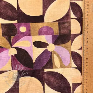 Dekorationstyg SLUB Abstract flowie aubergine digital print