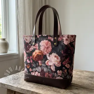 Dekorationstyg SLUB Bouquet burgundy digital print