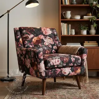 Dekorationstyg SLUB Bouquet burgundy digital print