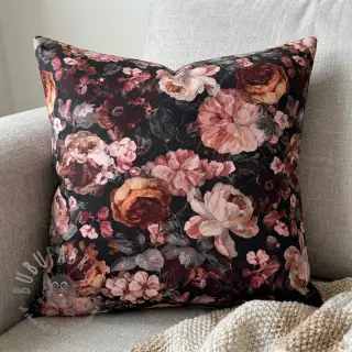 Dekorationstyg SLUB Bouquet burgundy digital print