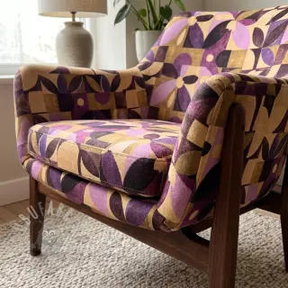 Dekorationstyg SLUB Abstract flowie aubergine digital print