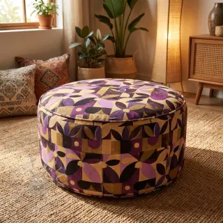 Dekorationstyg SLUB Abstract flowie aubergine digital print