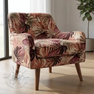 Dekorationstyg SLUB Leaves burgundy digital print