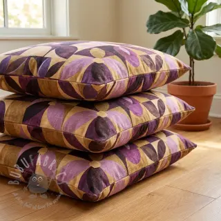 Dekorationstyg SLUB Abstract flowie aubergine digital print