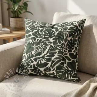 Dekorationstyg Big leaves grey digital print
