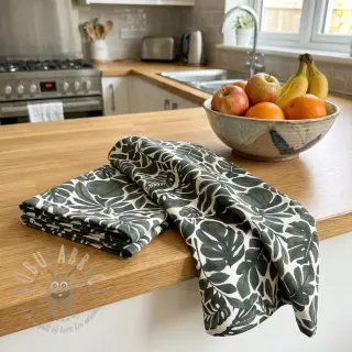 Dekorationstyg Big leaves grey digital print