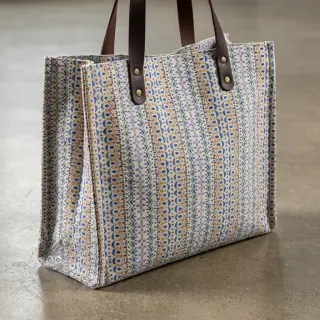 Dekorationstyg Linenlook Blue pattern digital print
