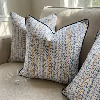 Dekorationstyg Linenlook Blue pattern digital print