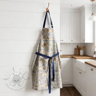 Dekorationstyg Linenlook Blue heritage digital print