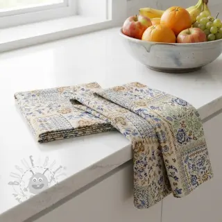 Dekorationstyg Linenlook Blue heritage digital print