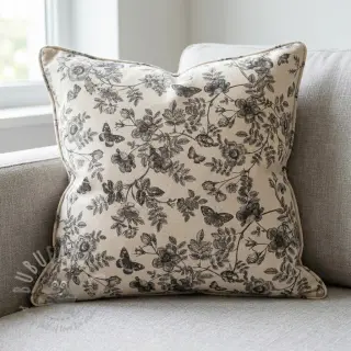 Dekorationstyg Linenlook Painting flowers black digital print
