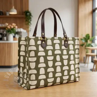 Dekorationstyg Linenlook Abstract green