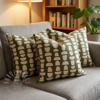 Dekorationstyg Linenlook Abstract green