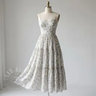 Lyocell med lin och siden Retro Flowers design D
