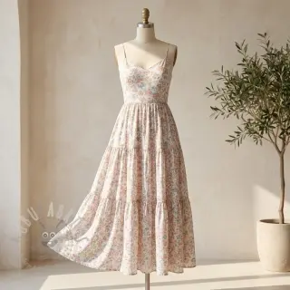 Lyocell med lin och siden Retro Flowers design E
