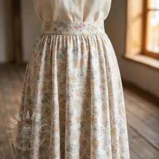 Lyocell med lin och siden Retro Flowers design E