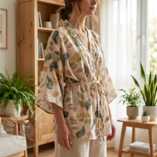 Lyocell med lin och siden Retro Flowers design Och