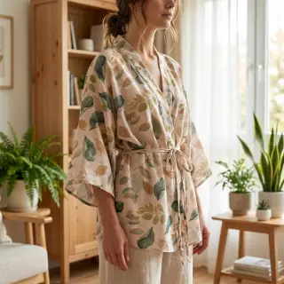 Lyocell s ľanom a hodvábom Retro Flowers design A