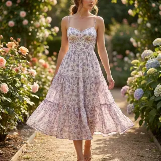 Lyocell med lin och siden Retro Flowers design C