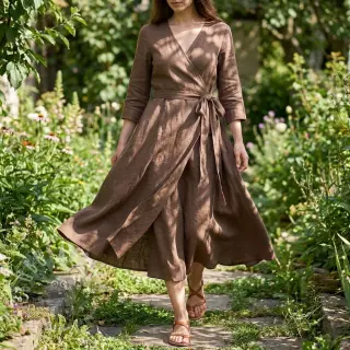 Viskos med lin WASHED light brown