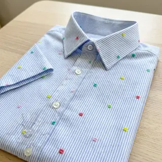 Bomullstyg DOBBY Stripe and dotty blue