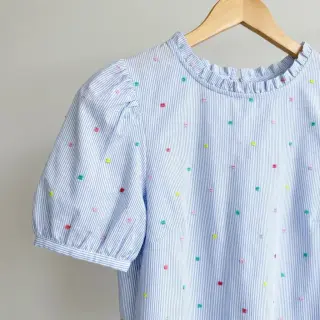 Bavlnená látka DOBBY Stripe and dotty blue