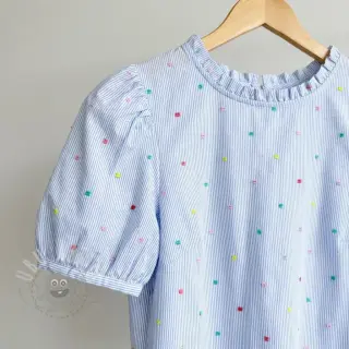 Bomullstyg DOBBY Stripe and dotty blue