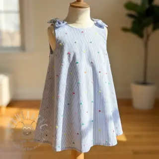 Bomullstyg DOBBY Stripe and dotty blue