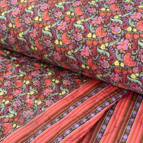 Bomullstyg VOILE STEPPED Paisley flowers brown digital print