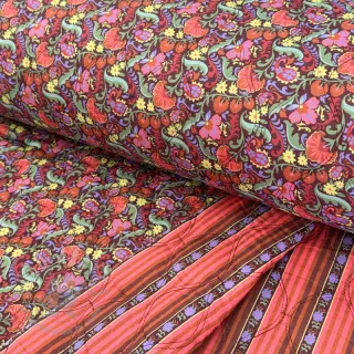 Bomullstyg VOILE STEPPED Paisley flowers brown digital print