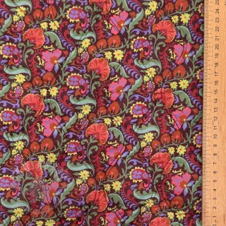 Bomullstyg VOILE STEPPED Paisley flowers brown digital print