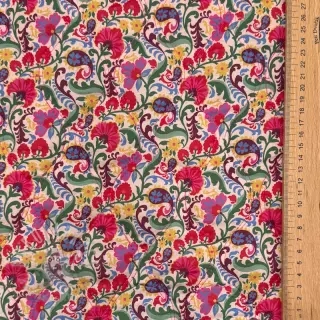 Bomullstyg VOILE STEPPED Paisley flowers white digital print