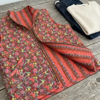 Bomullstyg VOILE STEPPED Paisley flowers brown digital print