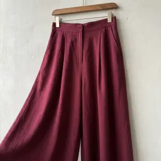 Viskóza s ľanom WASHED wine red