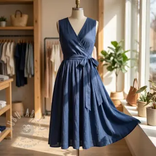 Viskos med lin WASHED marine