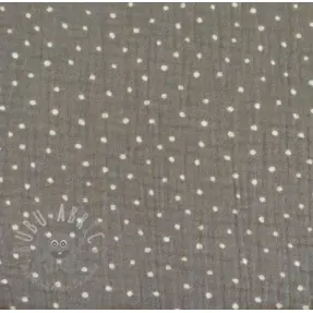 Dvojitá gázovina/mušelín Dots grey/white