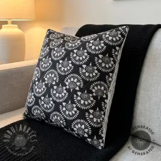 Bomullstyg VOILE STEPPED Bouquet flowers black digital print