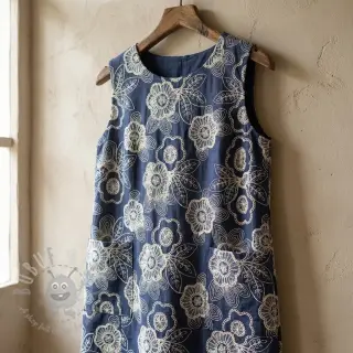 Bomullstyg JEANS EMBROIDERY Niva design A