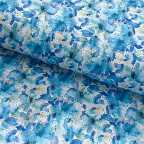 Bomullstyg EMBROIDERY Viola blue digital print