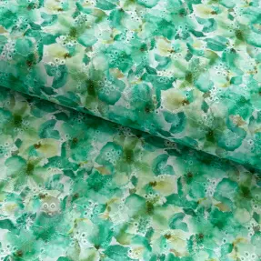 Bomullstyg EMBROIDERY Viola green digital print